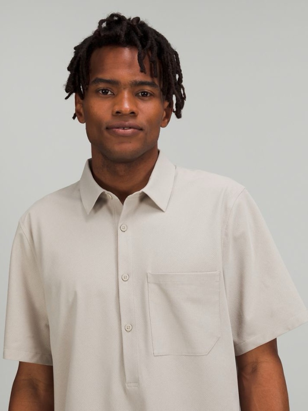Lululemon Athletica WovenAir Popover Men's Short Sleeve Button Polo Shirt Grey L